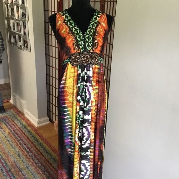 Multicolored Maxi Dress - Size 8 - Picture 6 of 7